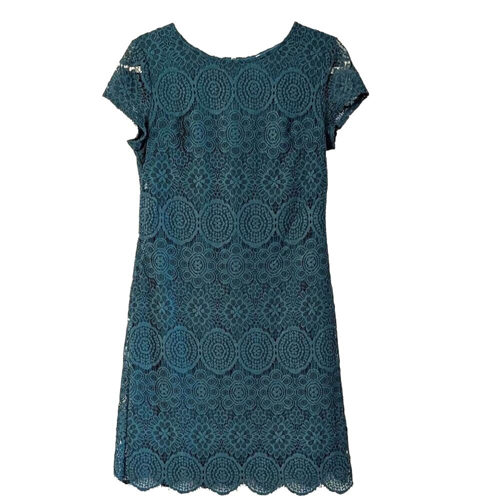 Laundry by Shelli Segal Teal Lace Cocktail Dress Size 4 Scalloped Sheath